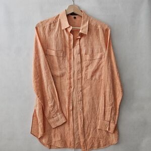 Walter Voulaz Linen Orange Button-Up Shirt Italian Size 42 Ameican Size M